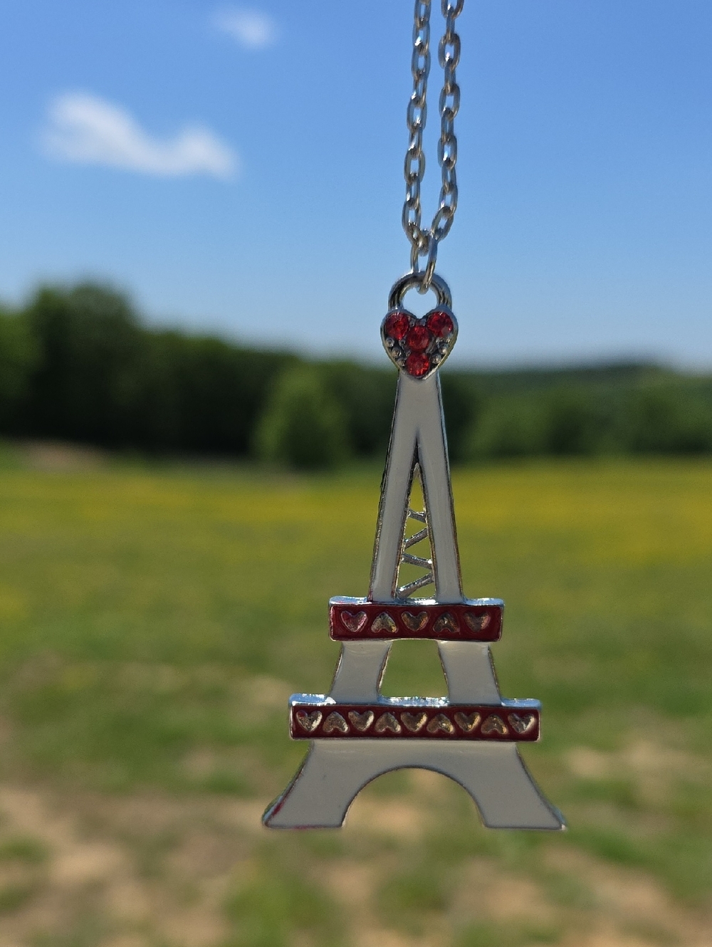 Eiffel Tower Red And Cream Pendant Necklace And Earring Set
